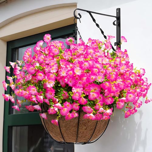 Artificial Flowers Fake Plants for Outdoor Indoor Decoration,16 Bundles UV Resistant Faux Plastic Flowers,Realistic Pink Morning Glory for Planter Porch Patio Home Table Wedding (Pink) - color: Pink