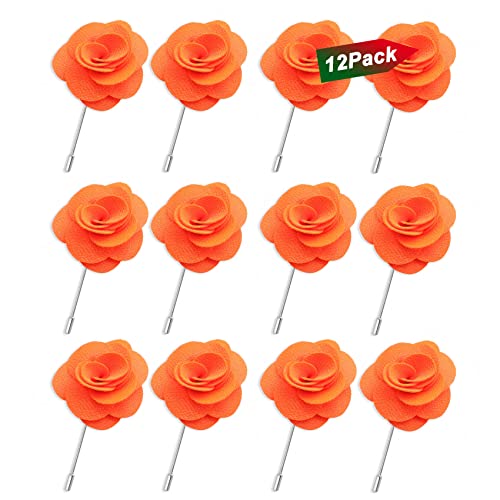 Rhungift Men's Camellia Flower Lapel Pin Handmade Rose Boutonniere Stick Brooch for Suits Wedding Party Groom Multicolor Men Women - color: Orange