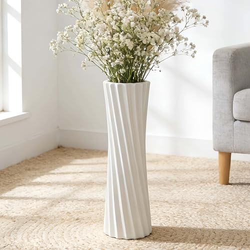 White Ceramic Tall Floor Vase,15.7 Inch Home Decor,Large Decorative Floor Vase for Centerpiece,Living Room,Bedrooms and Other Spaces,Pampas Grass Vases for Pal, Beloved and Family - color: Shape 2, size: 16 Inch