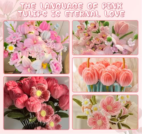 400 Pcs Pink Pipe Cleaners Craft, 4 Colors Chenille Stems Pastel Pipe Cleaners with Instruction, Flowers Craft Supplies for DIY Flower Bouquets, Home, Wedding and Party Decorations, and Gifts - color: Pink, size: 400pcs