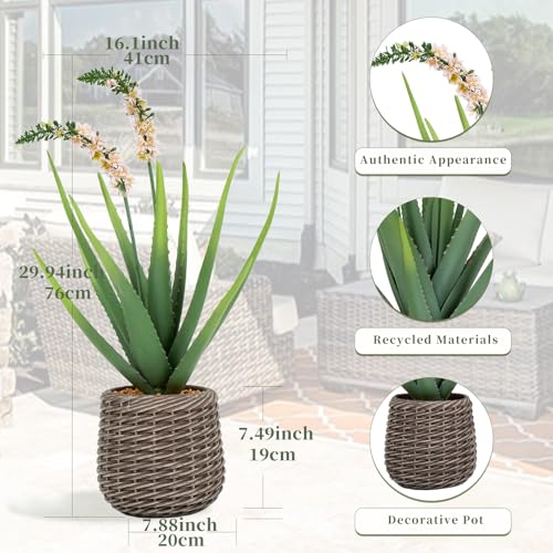 2.5ft Artificial Agave Plants, Fake Aloe Vera Plant with 13 Leaves in Brown Pot, Large Faux Floor Plant for Home Office Hotel Bedroom Patio Balcony or Garden Indoor Decor - size: 30"