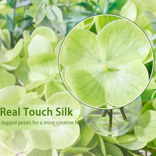Green Hydrangea Artificial Flowers with Eucalyptus in Vase Fake Flowers Coffee Table Decor Real Touch Flowers with Faux Water for Home Decor - color: A-green