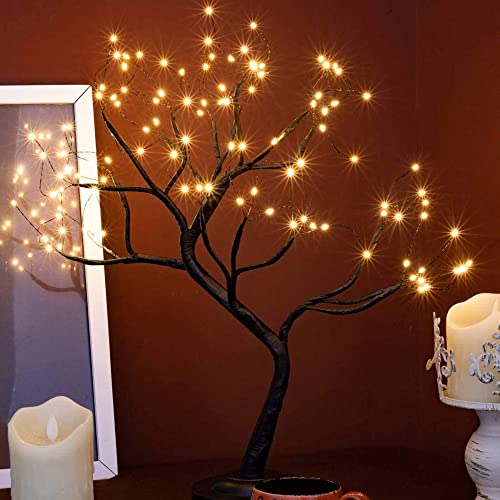 FuChsun Bonsai Tree Light 108 LED Fairy Twinkling Tree Lamp with Timer Black Branches, Battery/USB Operated (Warm White Glow-Black Branch) - color: Warm White Glow-black Branch