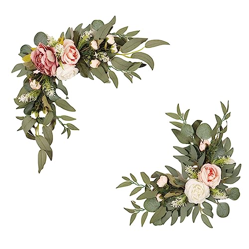 GOLDY&WENDY 2pcs Artificial Wedding Sign Flower Swag for Wedding Party Arch Entrance Welcome Sign Decor - color: D2-peony