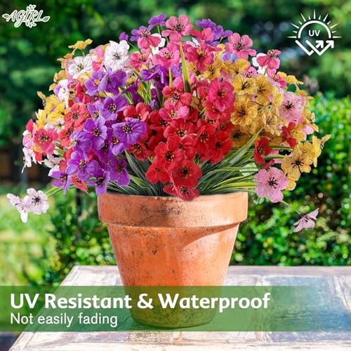 AGIRL 24 Bundles Artificial Flowers for Outdoor,Fake Flowers No Fade Plastic Faux Plants for Decoration Hanging Planters Outdoor&Indoor Garden Patio Porch Window Party Farmhouse - color: Mix 6 Colors, size: 24