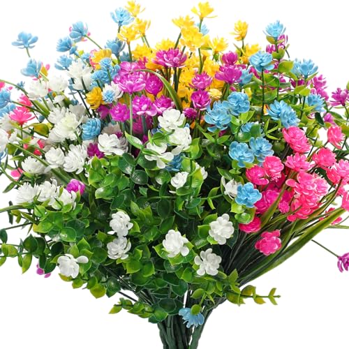WILLBOND 12 Bundles Artificial Flowers Outdoor, UV Resistant Faux Artificial Plants Shrubs Plastic Flower Bulk for Hanging Planter Porch Window Home Spring Summer Decor(Lovely Color) - color: Lovely Color