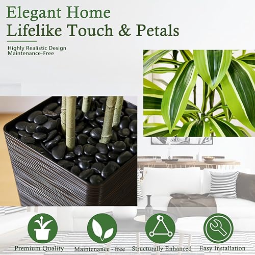 Artificial Dracaena Tree：6FT Faux Silk Tropical Yucca Floor Trees Realistic Fake Green Plant with Natural Wood Trunk & Lifelike Leaves for Home Office Decor Indoor & Outdoor (6FT,1-Pack,Black) - color: Light Green – Black Pot, size: 6FT