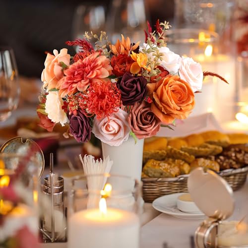 AGIRL Artificial Flowers Combo Silk Mix Terracotta Fake Flower with Stems for DIY Wedding Bouquets Centerpieces Arrangements Table Chair Decor Baby Shower Home Decor (Terracotta) - color: Terracotta