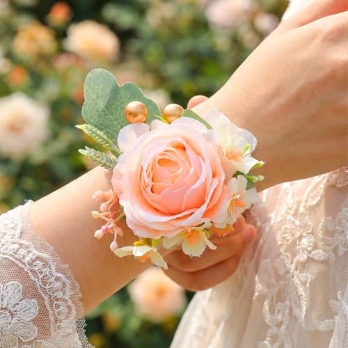 Rose Corsage Flower Prom Corsages Bridesmaids Hand Floral for Women and Girls (Pink) - color: Pink