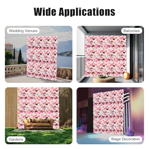 12 Pcs Artificial Flower Wall Panels Silk Dahlia Rose 3D Faux Flower Backdrop Panels Background Decorative for Wedding Celebrations Festive Party Home, 23.62 * 15.74in (Pink-1) - color: Pink-1