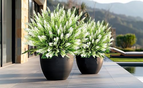 Artificial Fake Outdoor Plants Flowers for Spring Decoration, UV Resistant Realistic White Plastic Flowers Faux Plant Monkey Grass for Planter Home Garden Porch Patio Window Box(White-A, 12 Pcs) - color: White-a
