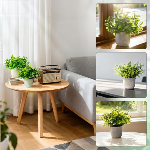 3-Pack Potted Artificial Plants, Small Eucalyptus Faux Plants for Shelf Desk Home Bathroom Farmhouse Room Coffee Table Decor (Green) - color: Green