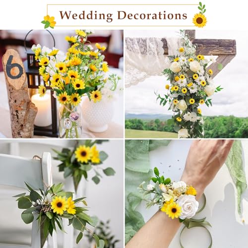 8 Bundles Sunflowers Artificial Flowers Silk Mini Sunflowers Fake Yellow Flowers Gerbera Daisies Flowers for Indoor Outdoor Home Kitchen Table Wedding Centerpieces Gravesites Decor (13.77")
