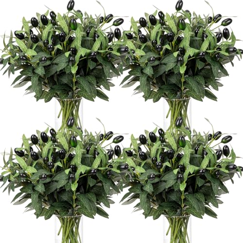 Norme 24 Pcs Mini Faux Olive Branches Stems for Small Vases 11 Inch Artificial Olive Leaves with Lifelike Olives Artificial Indoor Greenery Decor for Home Office Wedding Party Centerpieces Decor