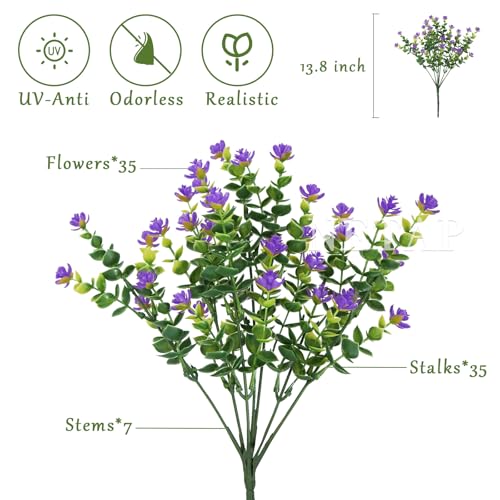 NETAP Outdoor Artificial Flowers UV Resistant, 20 Bundles Fake Realistic Floral Greenery Plants for Outside Porch, Window Boxes, Garden, Yard, Inside Home Table Decor, Purple - color: Purple