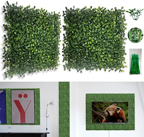 Bybeton Artificial Grass Wall Panel,10"x 10"(12Pcs) Boxwood Faux Green Wall Panels for Interior Wall, Backdrop Wall,Garden Wall and Indoor Outdoor Plant Wall Decor - size: 10*10IN 12Pcs