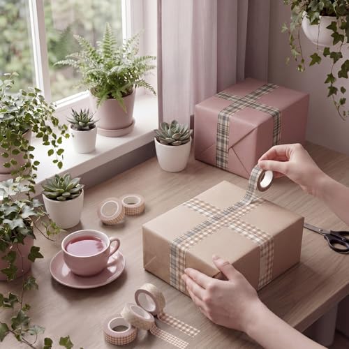 12 Rolls Watercolor Floral Washi Tape Set 15 mm Vintage Flower Decorative Masking Tape for Summer School Arts DIY Craft Scrapbook Journal Supplies Gifts(Retro,Plaid) - color: Retro, style: Plaid