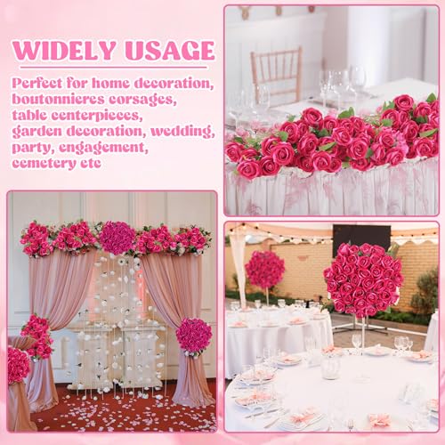 36 Pcs Velvet Silk Hot Pink Rose Bouquet Bridal Artificial Flowers,Fake Rose Long Stem Realistic Artificial Flowers Bulk for Wedding Bouquet Ball Arrangement Centerpiece Party Decor(Hot Pink) - color: Hot Pink