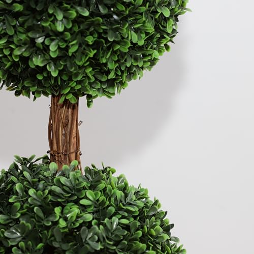 Damomo Artificial Topiaries Ball Trees Outdoor, 3.6ft Faux Boxwood Plants Topiary Triple Ball Tree(2 PCS), Fake Shrubs Trees Potted Decorative Indoor Porch or Garden（43inch） - size: 3ft 7in