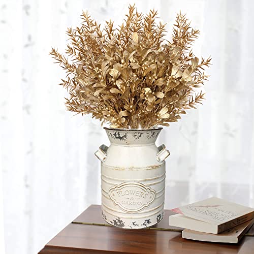 Gold Decorations Artificial Plants, CATTREE Golden Berry Leaves Fake Simulation Spiky Leaf Grass Plastic Faux Shrubs Bushes Ornaments Home Indoor Outdoor Wedding Decor Hall Table Planter Filler 4 Pack - color: Gold Berry Leaves-2 Pcs & Spiky Grass-2 Pcs