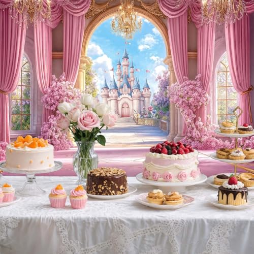 6X4ft Princess Castle Backdrop Pink Fairy Tale Wonderland Floral Arch Girls Birthday Party Wedding Baby Shower Banner Studio Photo Booth Kids Photoshoot Wall Decor Banner - color: Multi1, size: 6X4FT