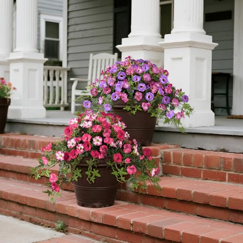 Artificial Fake Flowers Hanging Plants for Outdoor Spring Summer Decoration, 2Pcs Faux Petunias Realistic Silk Flower UV Resistant No Fade for Home Outside Garden Balcony Yard Porch Indoor (Rose Red) - color: Rose Red White