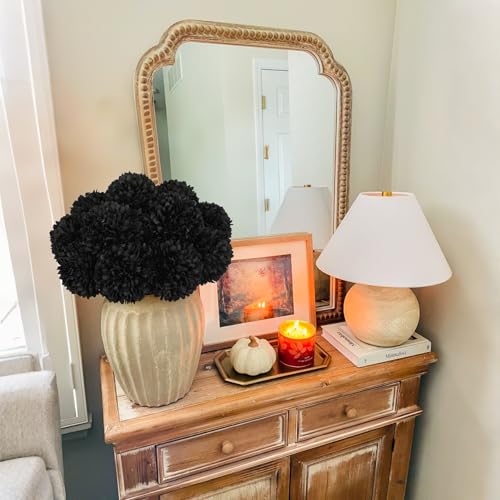 Briful 12 Pcs Artificial Black Chrysanthemum Stems – 11” Tall Silk Mums Flower Heads with Green Leaves, Flexible Stems for Fall Floral Pick Arrangements, Home, Wedding & Seasonal Decorations - color: 3.5'' Dia. 12pcs Black
