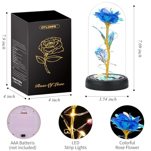 Otlonpe Mothers Day Flowers Gifts for Mom from Daughter Son, Preserved Forever Glass Light Up Rose Gifts for Grandma Wife Women Girlfriend Sister, Teacher Appreciation Graduation Gift for Her (Blue) - color: Blue