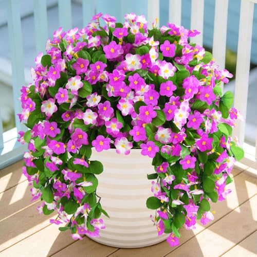 ZFProcess Artificial Fake Hanging Flowers for Outdoors, 2 Pcs Artificial Hanging Plants Outdoors Spring Summer Decor, UV Resistant Faux Violet Silk Flowers for Planters Front Door Yard Garden(Purple) - color: Purple