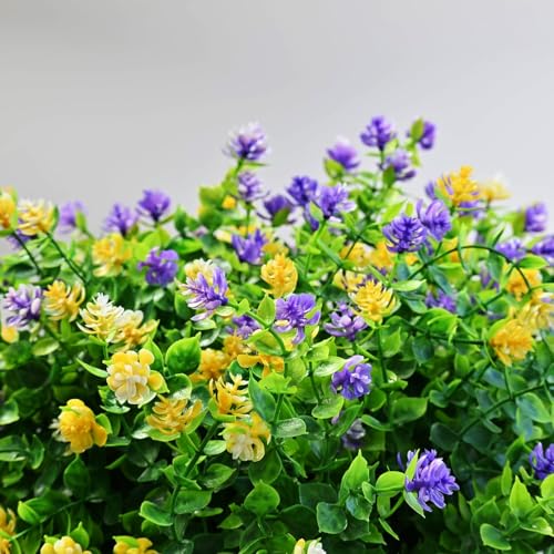 LADADA 12 Bundles Outdoor Plant Flowers, Silk UV Resistant, Outdoor Porch, Home Courtyard, Garden Decoration（Yellow Purple） - color: Yellow Purple