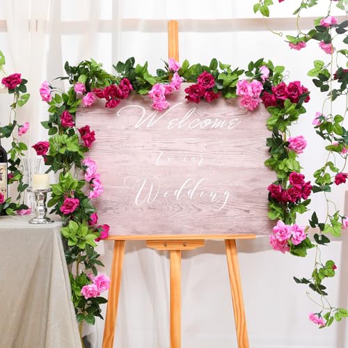 Floweroyal 4 Pack Artificial Flower Garlands 15.8FT Fake Rose Vines Silk Flowers Hanging Rose Ivy for Wedding Arch Party Home Garden Wall Decor (Fuchsia) - color: Fuchsia, size: 4pcs