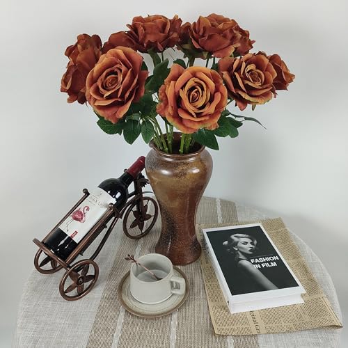 Fake Burnt Orange Roses Artificial Flowers,Floral Diameter 4'',20 Pcs Artificial Silk Roses Flowers with Stems for Wedding Arrangement Centerpieces Party Home Table Decorations (20, burnt orange ) - color: Burnt Orange 20