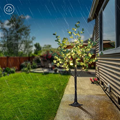 LIGHTSHARE 4FT Lighted Eucalyptus Tree 126L Warm White LED Artificial Greenery with Lights for Wedding Holiday Home Party Decoration Indoor Outdoor - size: 4ft