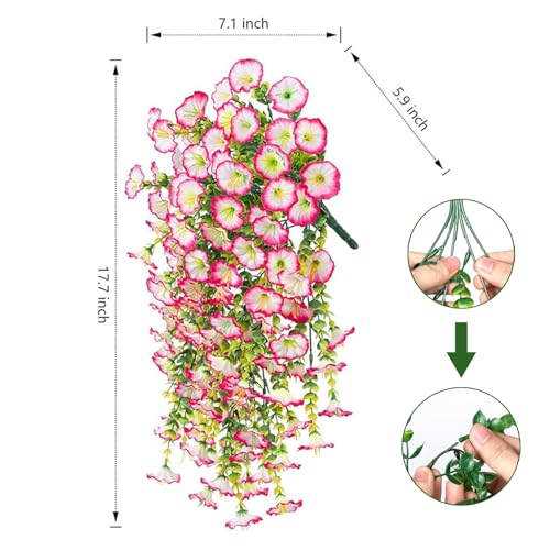 Hanging Morning Glory UV Resistant Artificial Outdoor Flowers,Faux Flowers for Planters,Hyeflora Cascading Plants Garden,Home Decor,Wedding,Patio,Porch,Yard(White Pink,2 Bunches/4Pcs) - color: White and Pink, size: 2 Bunches/ 4Pcs