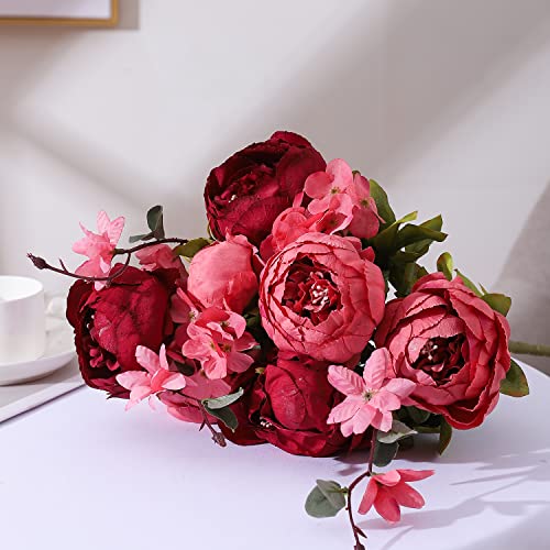 Duovlo Fake Flowers Vintage Artificial Peony Silk Flowers Wedding Home Decoration,Pack of 1 (New Red) - color: New Red