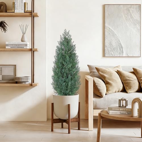 3Ft Artificial Cypress Trees (Set of 2) Outdoor Indoor, Realistic Faux Potted Cedar Trees with UV Protection, FakeTopiary Trees in Cement Pot for Entryway Patio Porch Garden Office Home Decor - size: 3FT