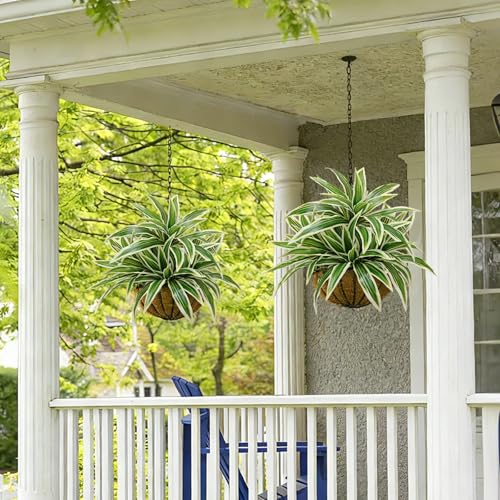 Fake Ferns,2 Planter 35in Outdoor Faux Plants UV Resistant,3D Real Touch Fake Plants Total 160 Blades,Weatherproof Artificial Plants Outdoor Indoor for Garden Porch Home Decor - color: Maguey, size: 8Pcs
