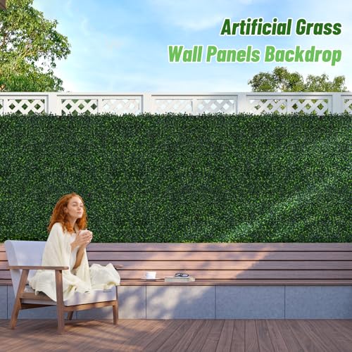 12 Pieces 20” X 20” Artificial Hedge Boxwood Panels Grass Wall Artificial Grass Wall Backdrop Panels Green Greenery Backdrop UV Stable Indoor Outdoor Decor Garden Fence - size: 12 Pieces 20x20