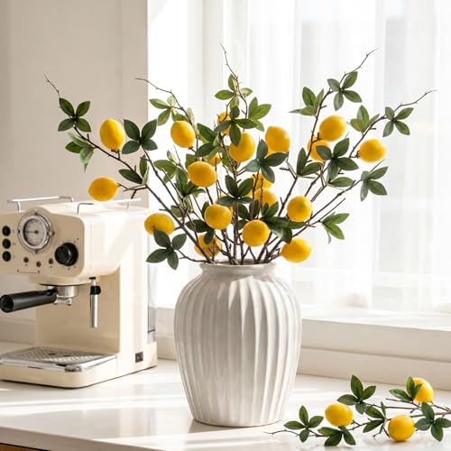 Gresorth 5 Pcs 18.9 Inch Artificial Lemon Branches Decoration Fake Small Lemons Branches with Leaves Realistic Lemons Fruit Decor Wreath Garden Farmhouse Porch - color: Small Lemon Branch