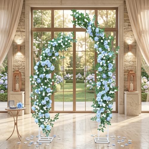 2 PCS 12FT Bendable Flower Garland, Artificial Rose Vine Hanging Floral Garland Decoration for Weding Home Room Wall Decor (Blue, 2pcs) - color: Blue, size: 2pcs
