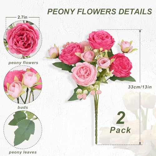 MARTINE MALL 2 Packs Peonies Artificial Flowers, Mixed Pink Artificial Peonies, Silk Peonies Flowers Fake Peonies Artificial Flowers Peonies Bouquet for Centerpiece Table Wedding Party Home Decor - color: Mixed Pink, size: 2PCS