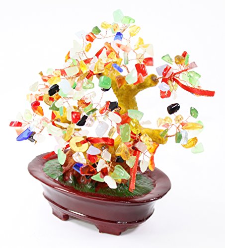 Feng Shui Colorful Gem Stones Money Fortune Tree Bonsai Home Decor Wealth Blessing Gift (Colorful Stone TRE003) - color: Colorful Stone Tre003