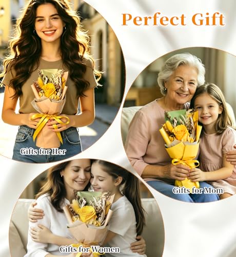 Preserved Flowers Bouquet,Flowers For Delivery,Yellow Rose Bouquets,Birthday Flowers Gifts For Women Mom Grandma Wife Friends,Real Roses Gift From Daughter Valentine’S Day Mothers Day Anniversary - color: Yellow, size: Rose Bouquet