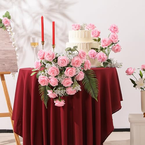 50PCS Artificial Silk Roses in Bulk & Bouquet Long Stem – Realistic Fake Roses for Wedding Centerpieces, Home Decor, Floral Arrangements, Party Decoration (Pink) - color: Pink, size: 50 Pcs