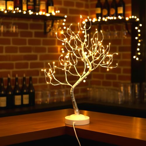 FUCHSUN 108 LED Tabletop Bonsai Tree Light Artificial Lighted Tree, Battery and USB Operated, 6 Hrs Timer, Adjustable Branches (Warm White Glow Silver Branch) - color: Warm White Glow-silver Branch