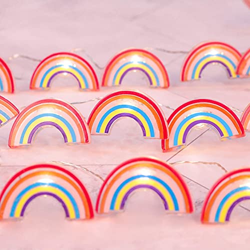 Fairy String Lights 10FT 30LEDs Rainbow Theme Battery or USB Operated with Remote Summer Boho Pink Hanging Lights for Patio Garden Home Party Wedding Classroom Girl Room Decorations - style: Rainbow