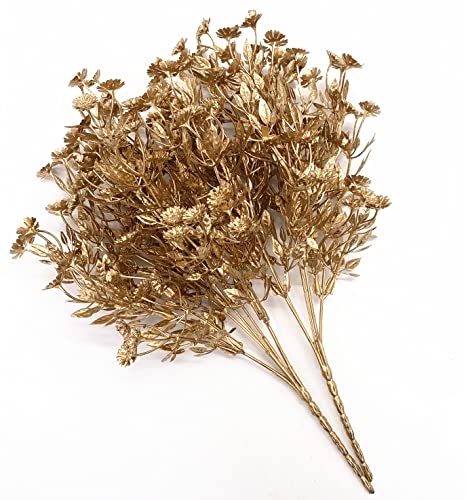 Artificial Plants for Christmas Decor, Plastic Golden Daisy leaves Faux Shrubs Simulation Flower Indoor Outdoor Home Garden Planter Filler Party Hotel Verandah Wedding DIY Decoration - Gold 2 Pack - color: Gold Daisy Leaves - 2 Pack