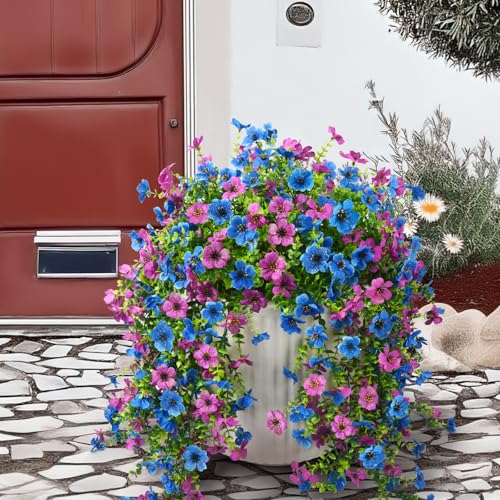 ZFProcess Artificial Hanging Flowers Plants for Outdoor Spring Summer Decoration, 2PCS Faux Silk Daisy UV Resistant Look Real for Outside Home Indoor Planter Porch Garden Yard Decor(Purple Blue) - color: Purple Blue