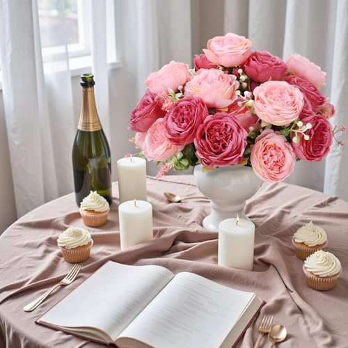 8 Pack Pink, Dark Pink Peonies Artificial Flowers, Fake Silk Hydrangea Bouquet for Bridal Wedding Home Table Decor Reusable Dining Opening Ceremony Birthday Arrangement Faux Floral - color: Pink,dark Pink