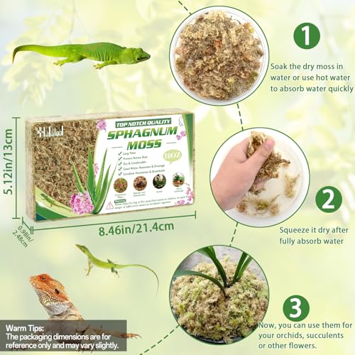 Halatool 10OZ Orchid Moss Sphagnum for repotting, 14QT Dried Sphagnum Moss for Plants Indoor, Maintain Air Humidity and Improve Soil Acidity, Natural Media for Orchid Plant Growth - size: 14 qt (0.6 lbs)